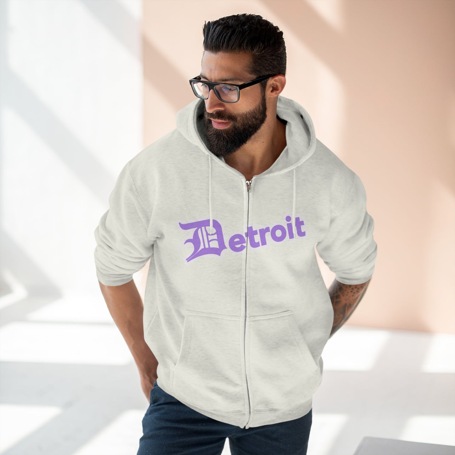 'Detroit' Hoodie (Lavender w/ Old English 'D') | Unisex Full Zip