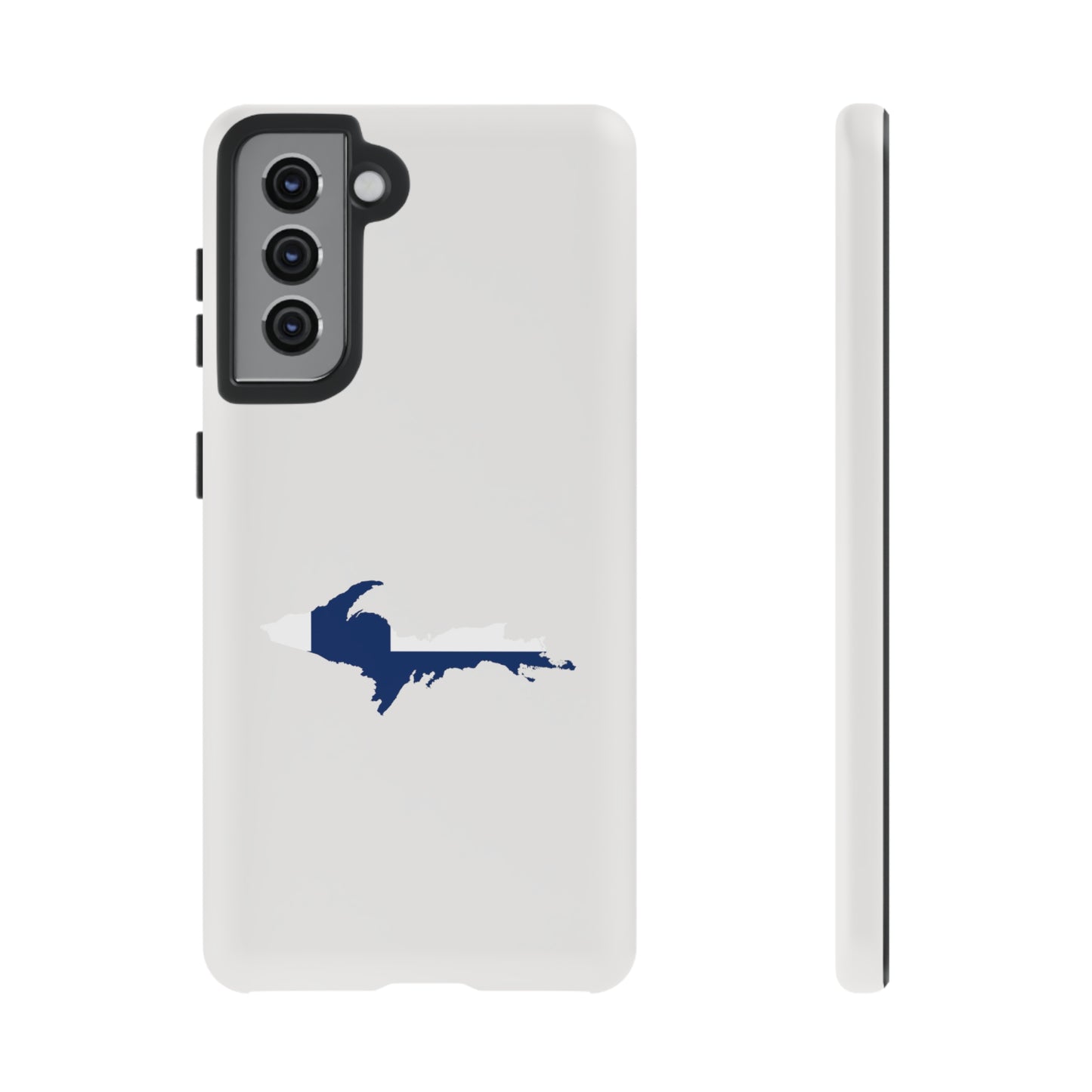 Michigan Upper Peninsula Tough Phone Case (Birch Bark White w/ UP Finland Flag Outline) | Samsung & Pixel Android