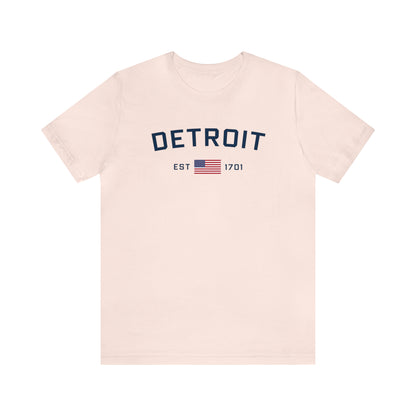 'Detroit EST 1701' T-Shirt (w/ USA Flag Outline) | Unisex Standard Fit