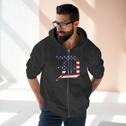 Detroit 'Old English D' Hoodie (Full-Body Patriotic Edition) | Unisex Full Zip