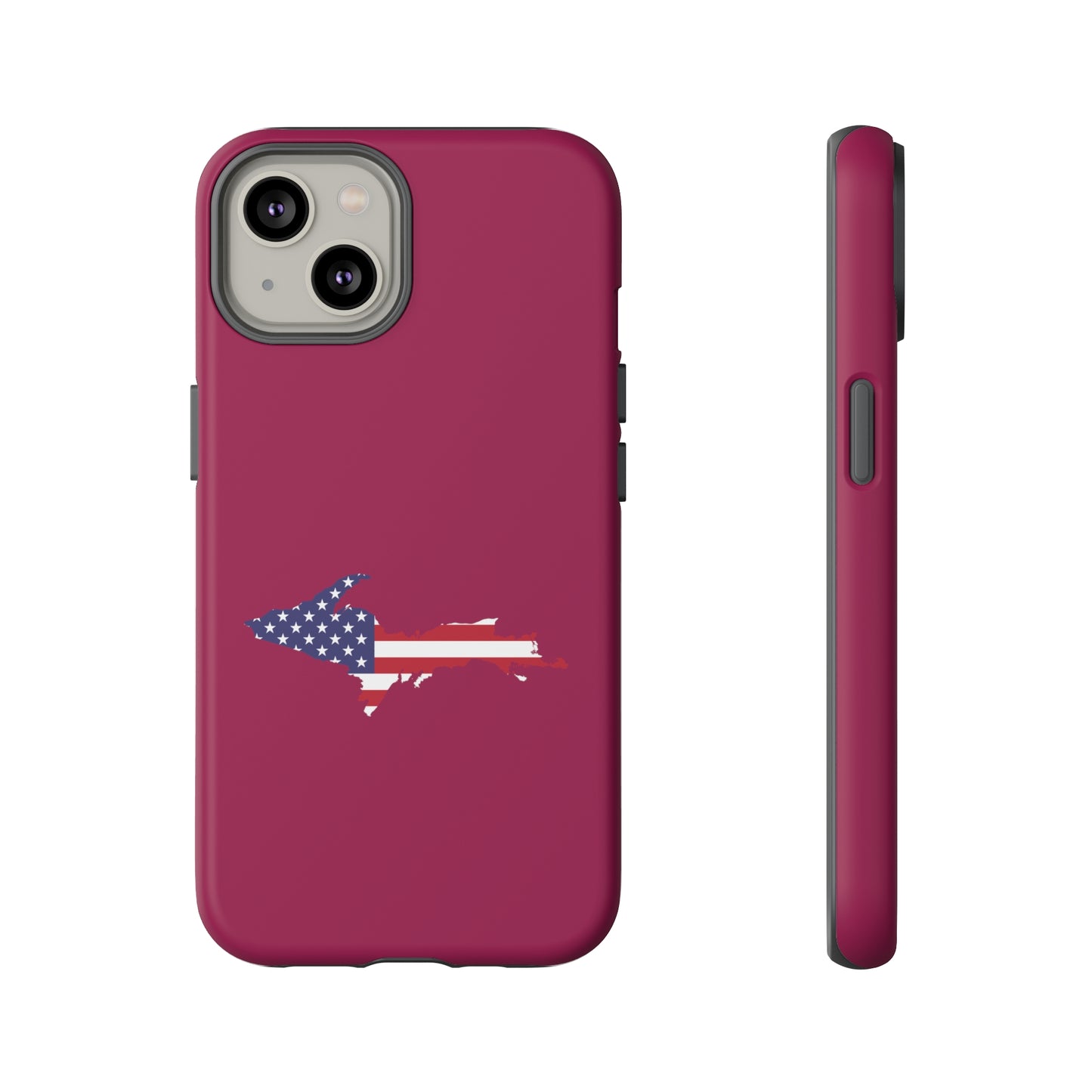 Michigan Upper Peninsula Tough Phone Case (Ruby Red w/ UP USA Flag Outline) | Apple iPhone