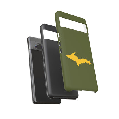 Michigan Upper Peninsula Tough Phone Case (Army Green w/ Gold UP Outline) | Samsung & Pixel Android