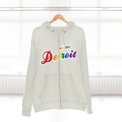 'Detroit EST 1701' Hoodie (Rainbow Pride Script Font) | Unisex Full Zip