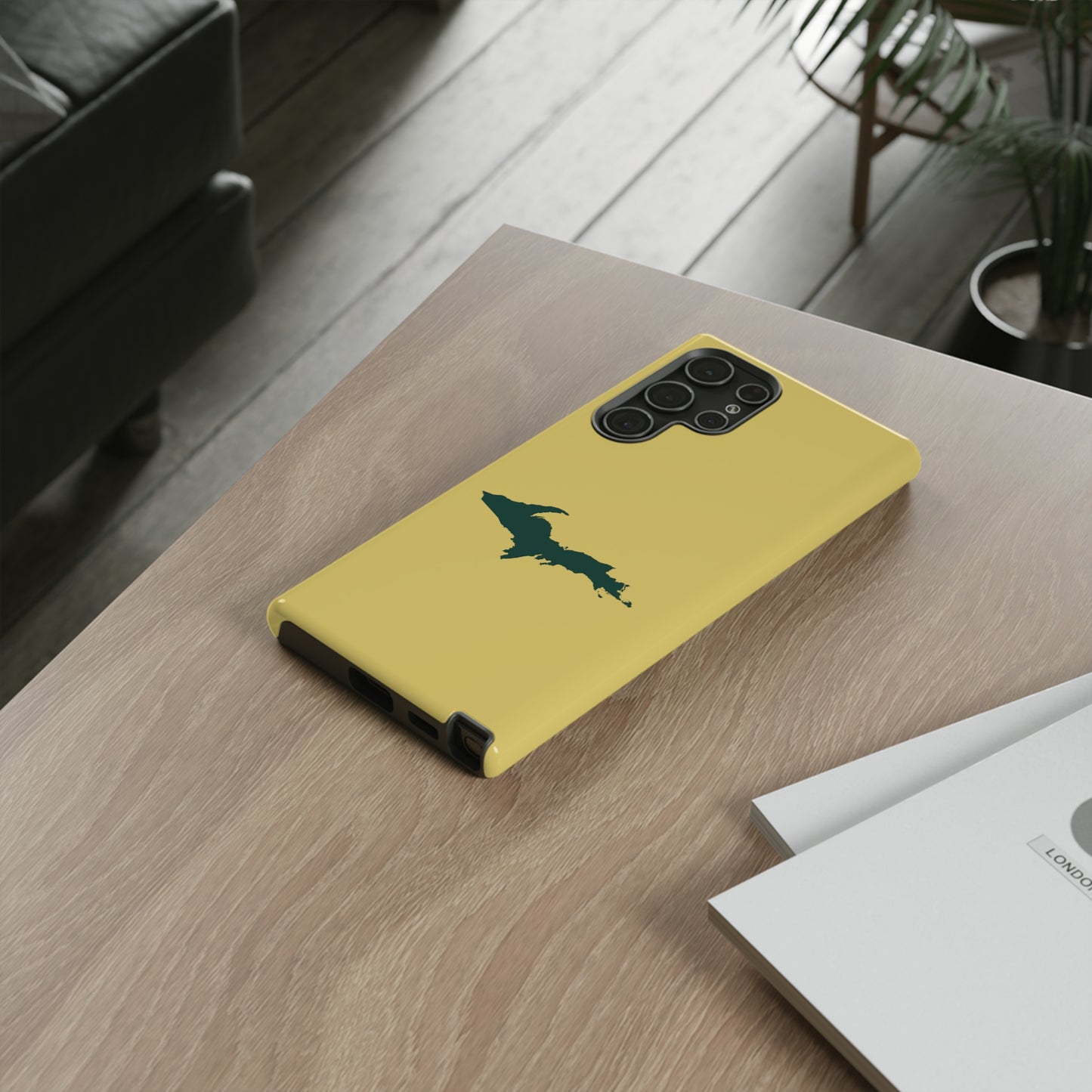 Michigan Upper Peninsula Tough Phone Case (Plum Yellow w/ Green UP Outline) | Samsung & Pixel Android