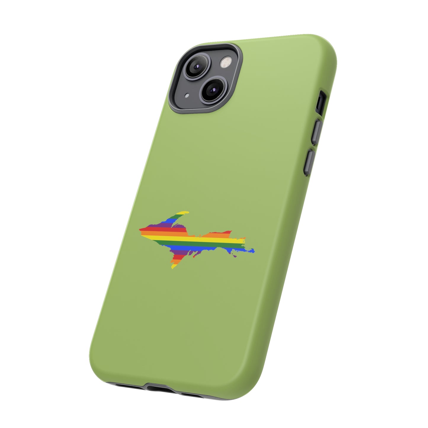 Michigan Upper Peninsula Tough Phone Case (Gooseberry Green w/ UP Pride Flag Outline) | Apple iPhone