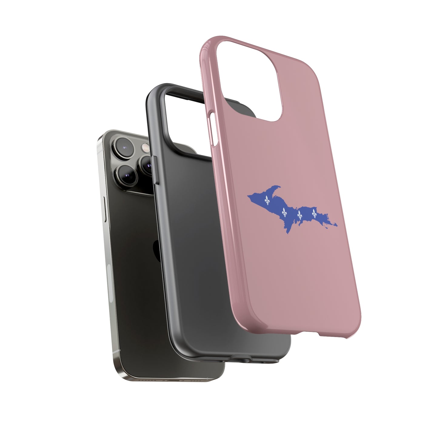 Michigan Upper Peninsula Tough Phone Case (Cherry Blossom Pink w/ UP Quebec Flag Outline) | Apple iPhone