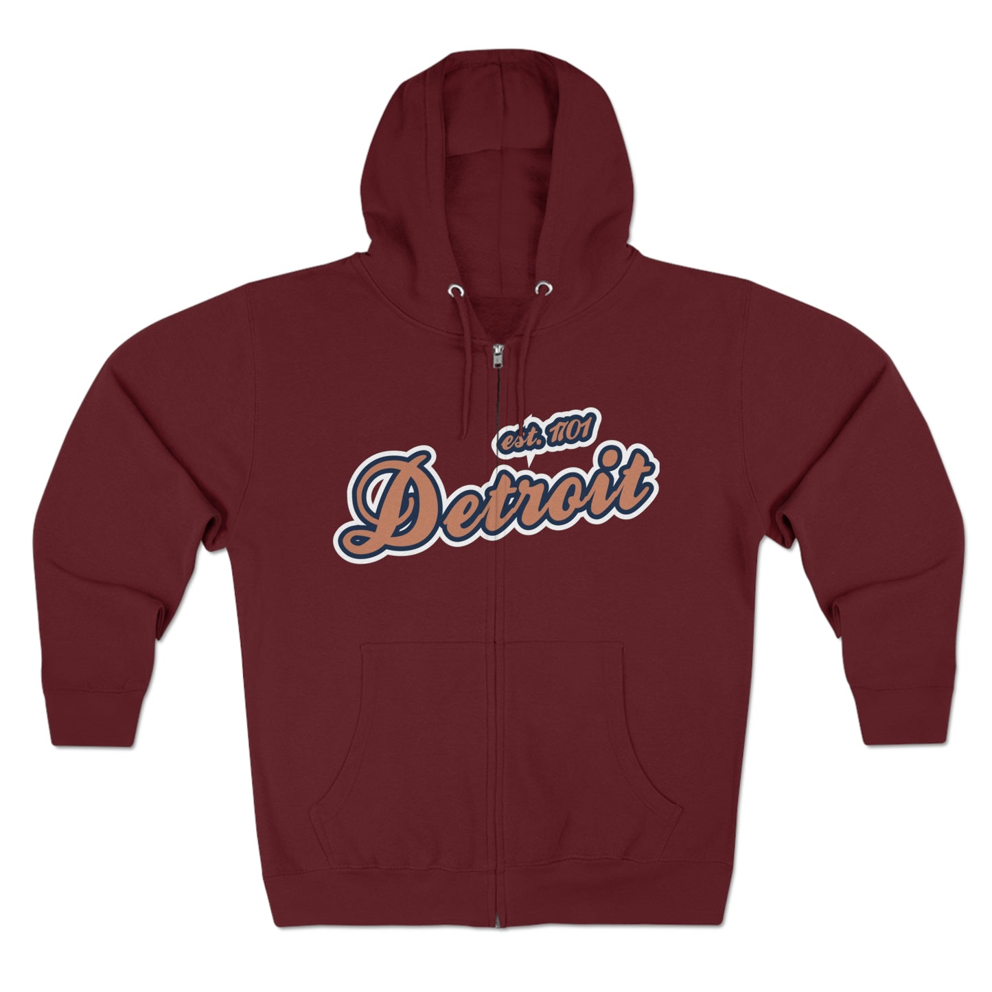 'Detroit EST 1701' Hoodie (Copper Script Font) | Unisex Full Zip