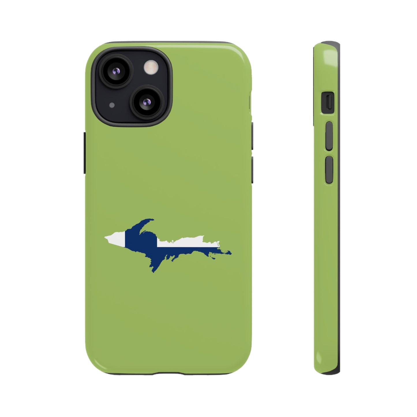 Michigan Upper Peninsula Tough Phone Case (Gooseberry Green w/ UP Finland Flag Outline) | Apple iPhone