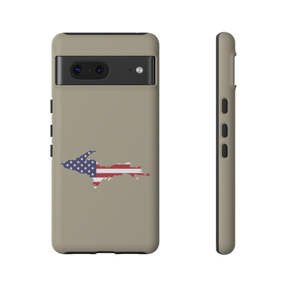 Michigan Upper Peninsula Tough Phone Case (Petoskey Stone Beige w/ UP USA Flag Outline) | Samsung & Pixel Android