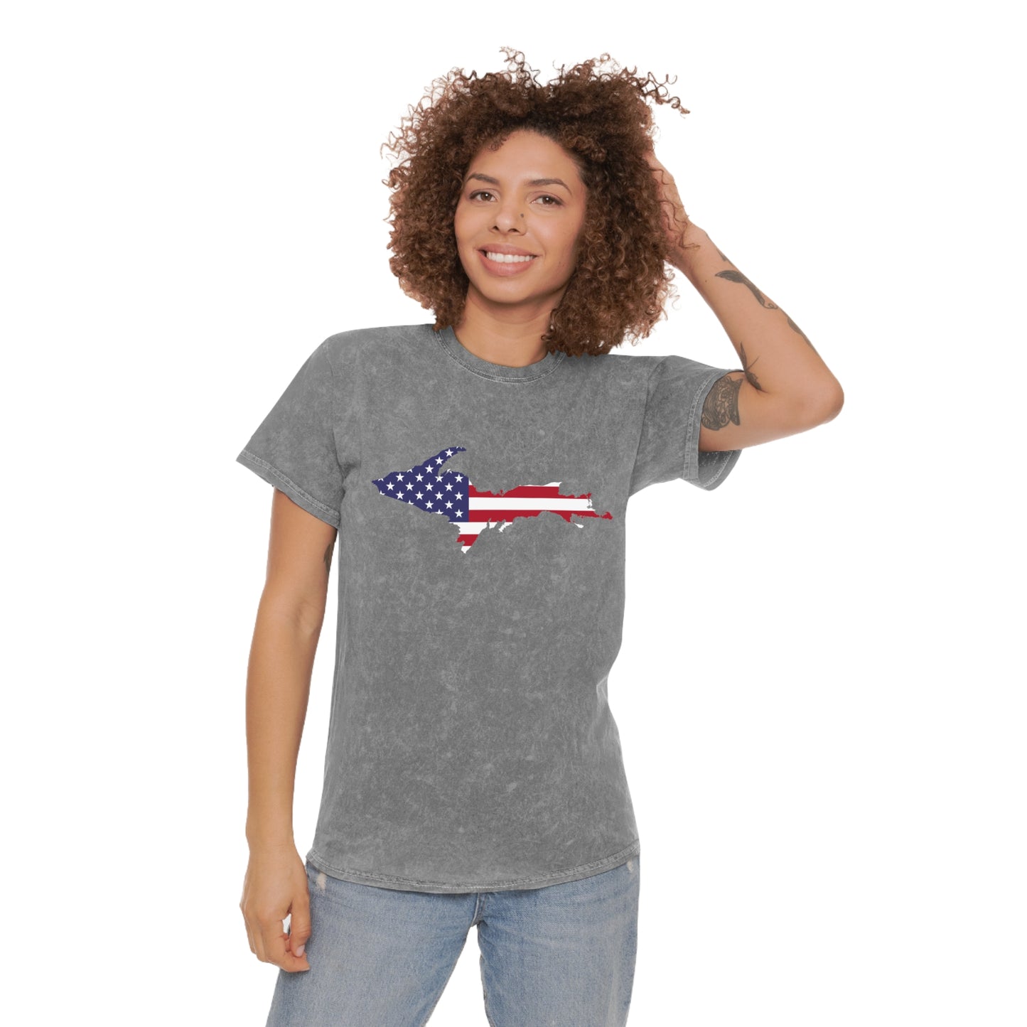 Michigan Upper Peninsula T-Shirt (w/ UP USA Flag Outline) | Unisex Mineral Wash