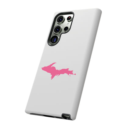 Michigan Upper Peninsula Tough Phone Case (Birch Bark White w/ Pink UP Outline) | Samsung & Pixel Android