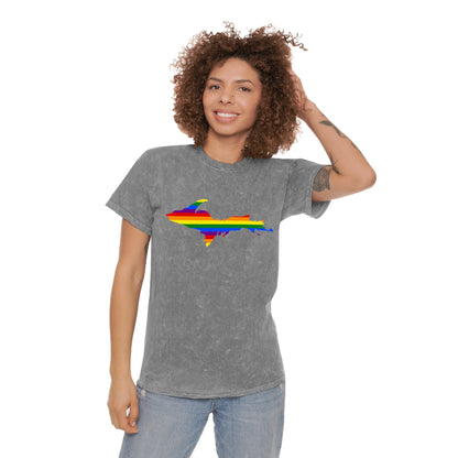 Michigan Upper Peninsula T-Shirt (w/ UP Rainbow Pride Flag) | Unisex Mineral Wash