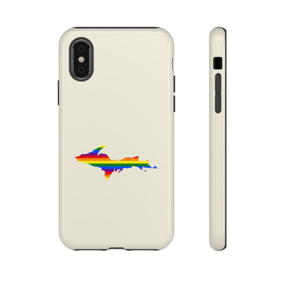 Michigan Upper Peninsula Tough Phone Case (Ivory Color w/ UP Pride Flag Outline) | Apple iPhone