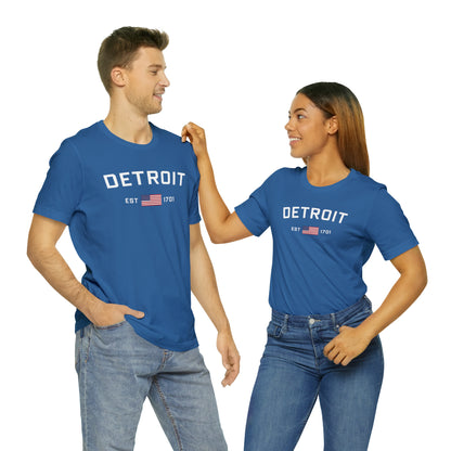 'Detroit EST 1701' T-Shirt (w/ USA Flag Outline) | Unisex Standard Fit