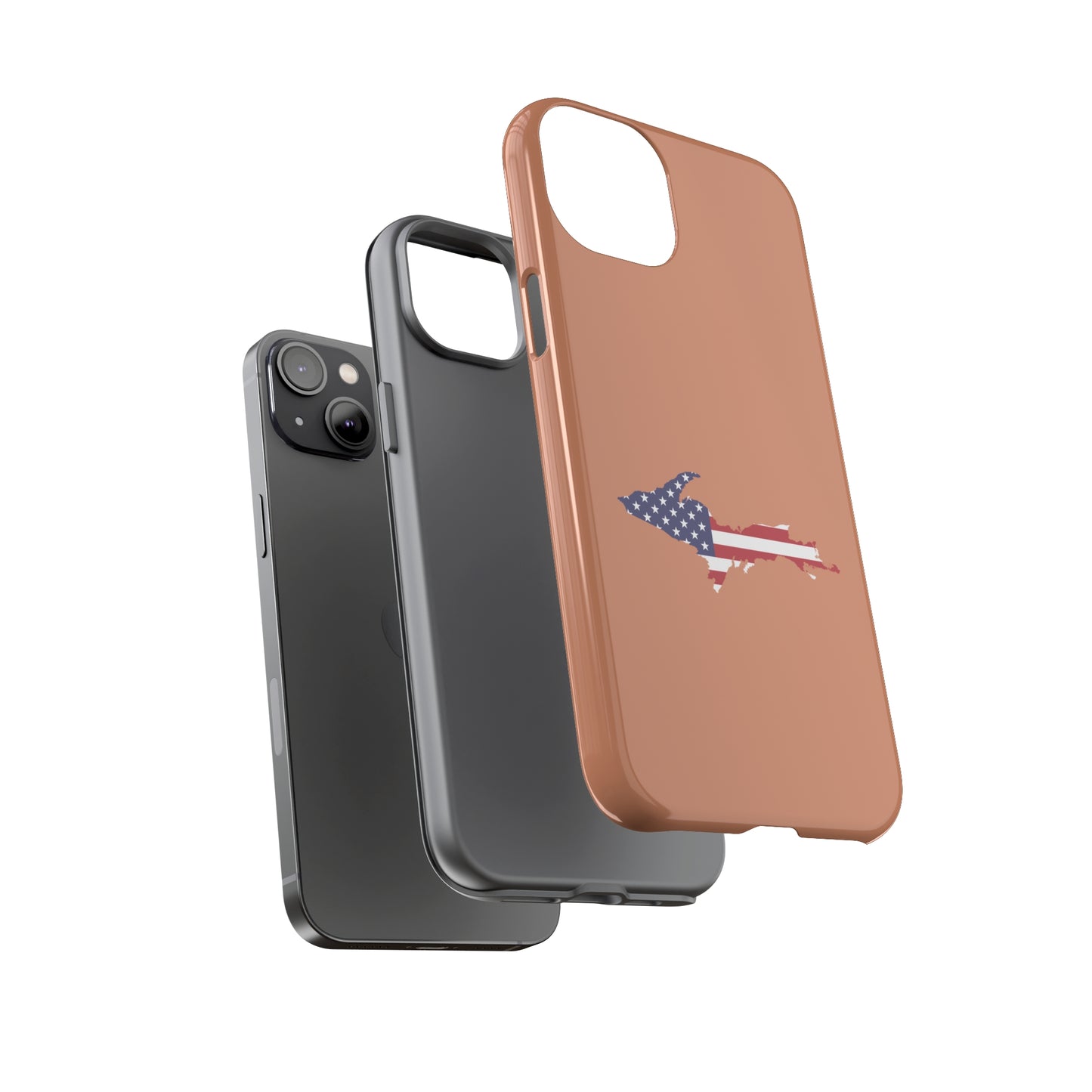 Michigan Upper Peninsula Tough Phone Case (Copper Color w/ UP USA Flag Outline) | Apple iPhone