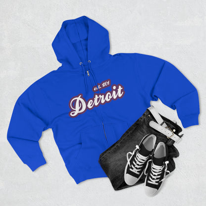 'Detroit EST 1701' Hoodie (Plum Script Font) | Unisex Full Zip