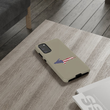 Michigan Upper Peninsula Tough Phone Case (Petoskey Stone Beige w/ UP USA Flag Outline) | Samsung & Pixel Android