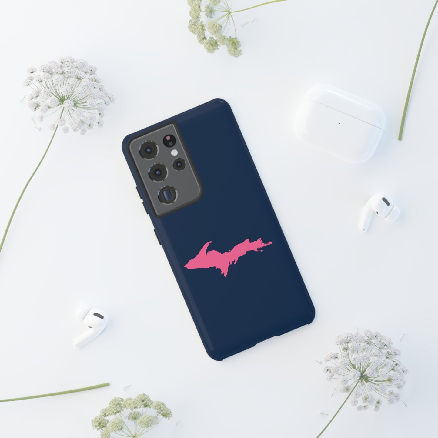 Michigan Upper Peninsula Tough Phone Case (Navy w/ Pink UP Outline) | Samsung & Pixel Android