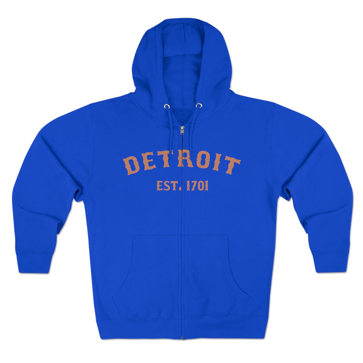 'Detroit EST. 1701' Hoodie (Copper Ballpark Font) | Unisex Full Zip