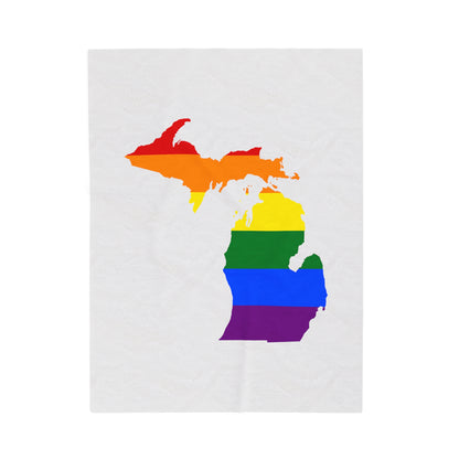 Michigan Plush Blanket (w/ MI Pride Flag Outline) | Birch Bark White