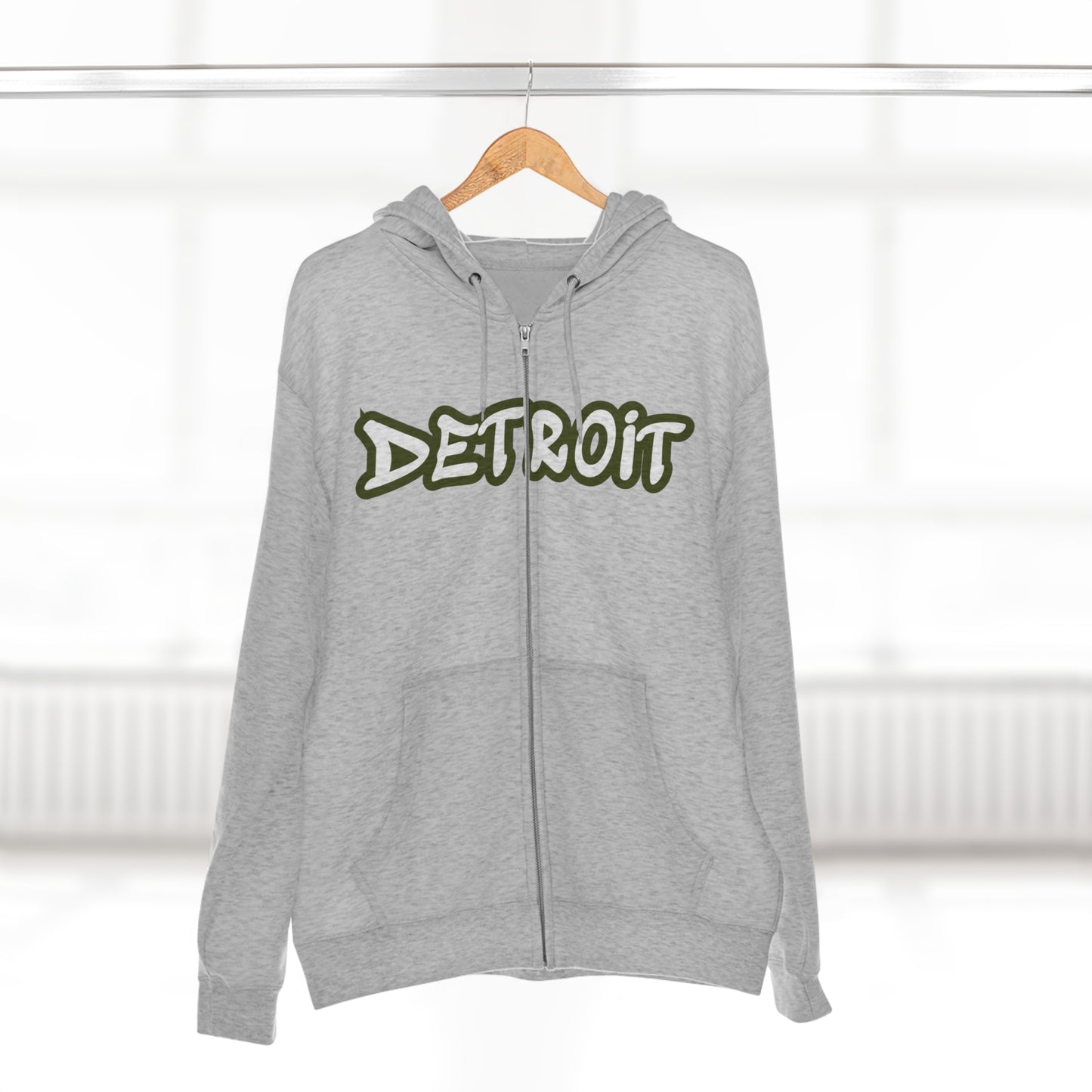 Detroit' Hoodie (Army Green Tag Font) | Unisex Full Zip