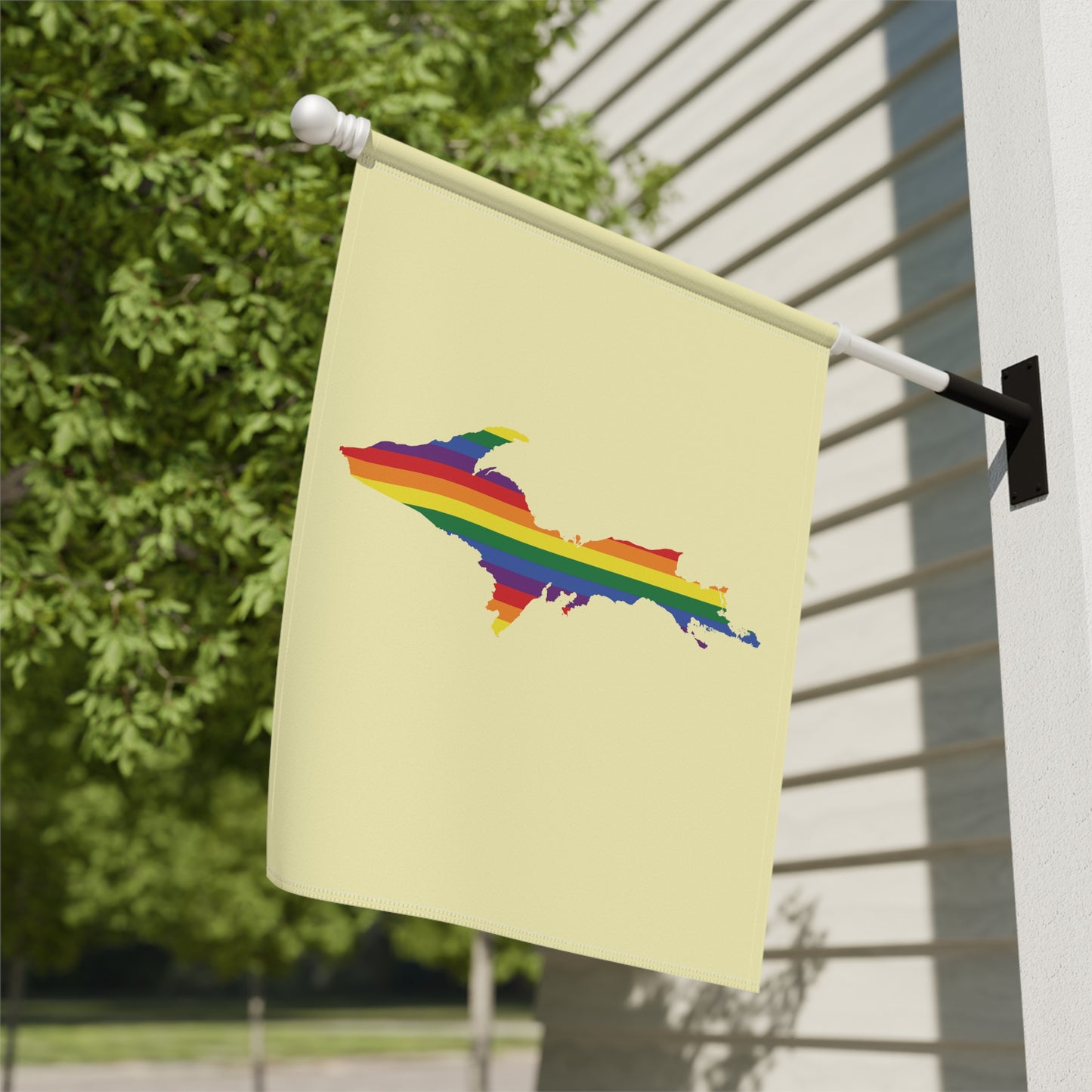 Michigan Upper Peninsula Home & Garden Flag (w/ UP Rainbow Pride Flag) | Canary Yellow