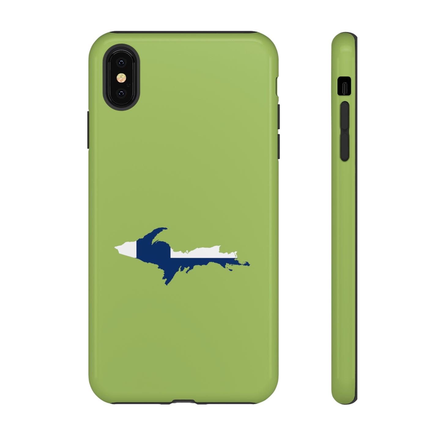 Michigan Upper Peninsula Tough Phone Case (Gooseberry Green w/ UP Finland Flag Outline) | Apple iPhone