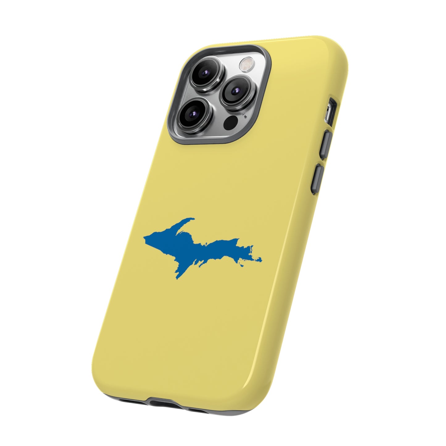 Michigan Upper Peninsula Tough Phone Case (Yellow Cherry Color w/ Azure UP Outline) | Apple iPhone