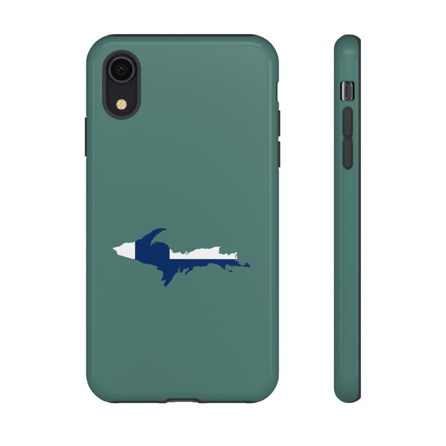 Michigan Upper Peninsula Tough Phone Case (Copper Green w/ UP Finland Flag Outline) | Apple iPhone