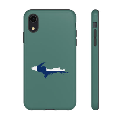 Michigan Upper Peninsula Tough Phone Case (Copper Green w/ UP Finland Flag Outline) | Apple iPhone