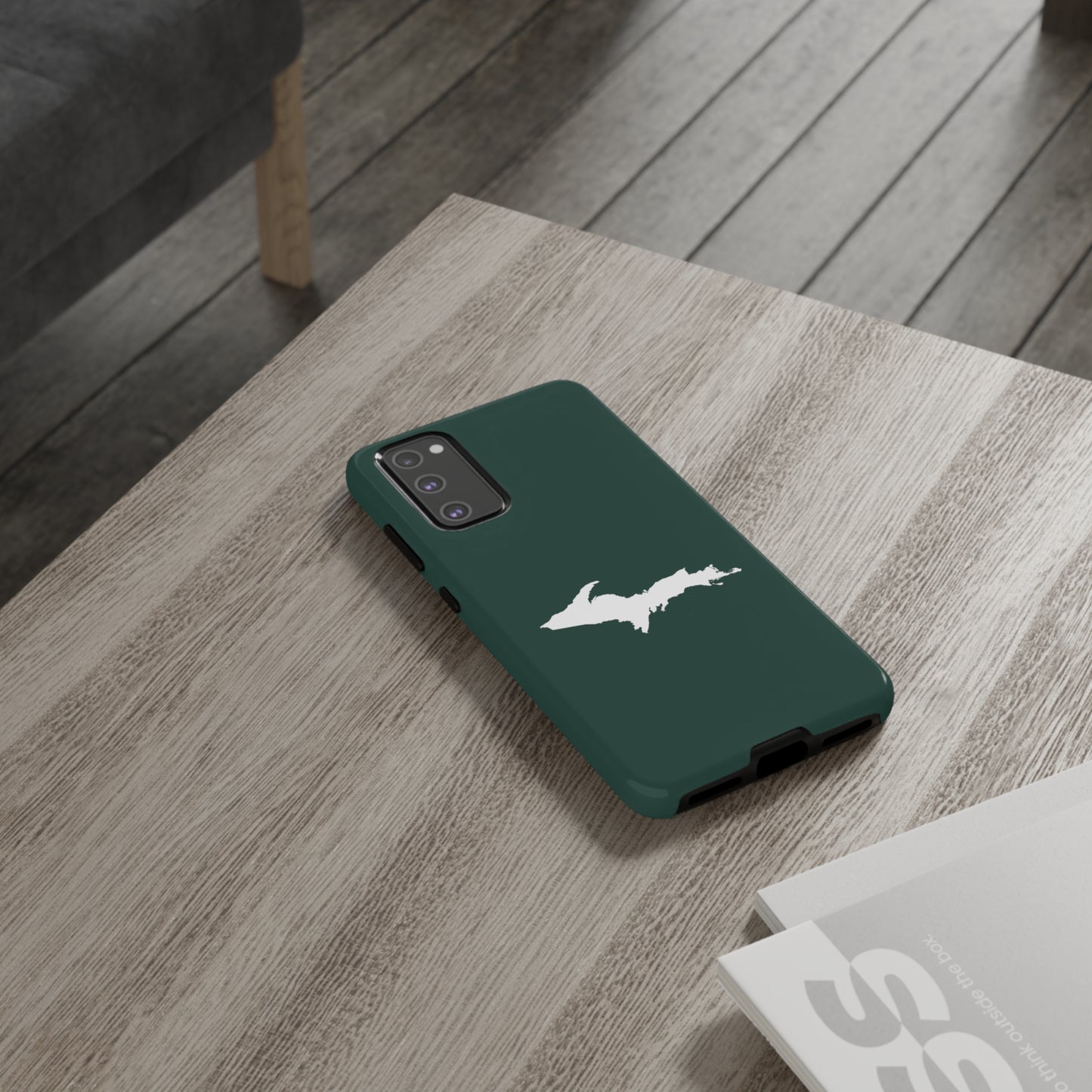 Michigan Upper Peninsula Tough Phone Case (Green w/ White UP Outline) | Samsung & Pixel Android