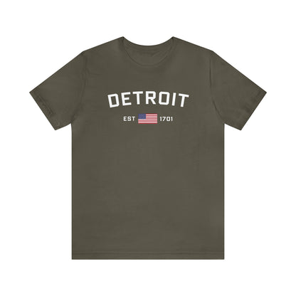 'Detroit EST 1701' T-Shirt (w/ USA Flag Outline) | Unisex Standard Fit