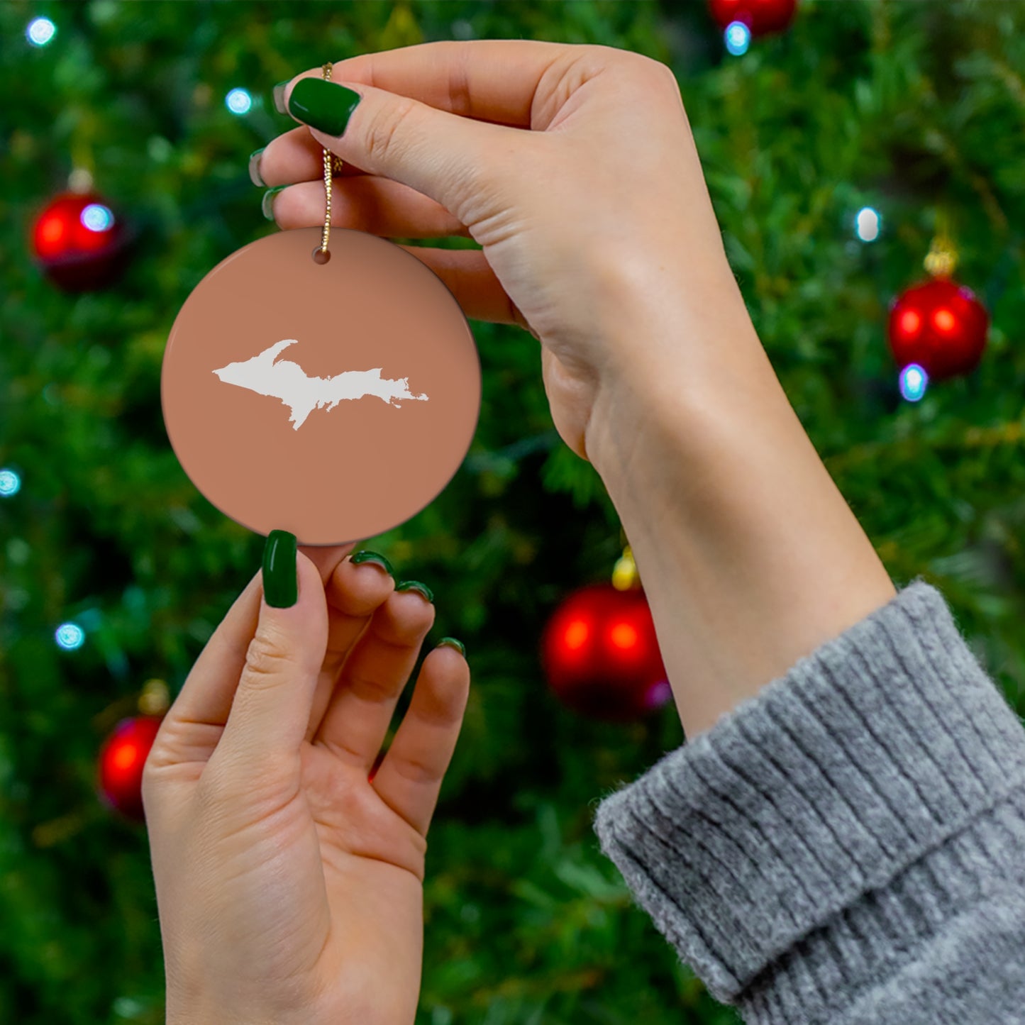 Michigan Upper Peninsula Christmas Ornament (Copper Color) | Ceramic - 4 Shapes