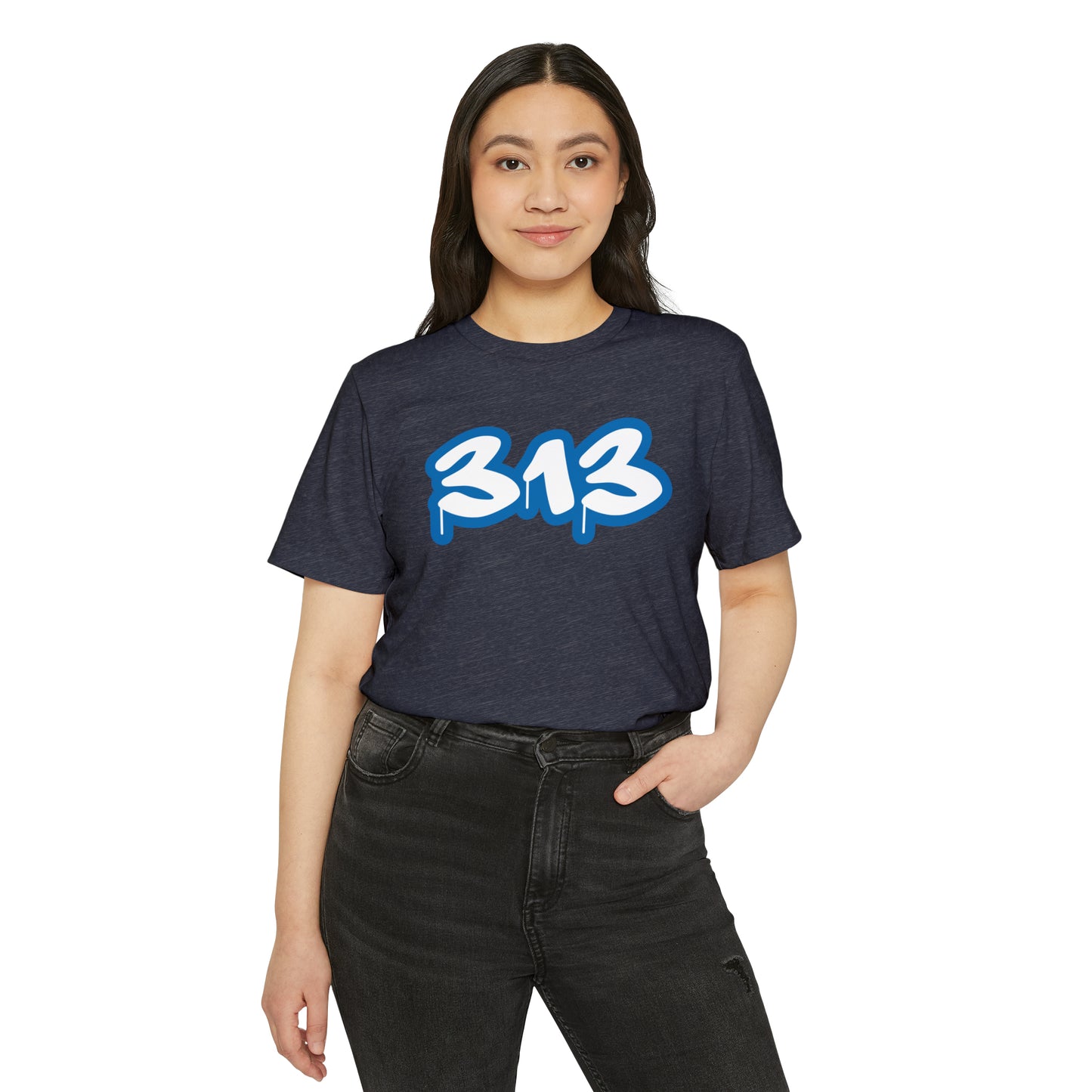 Detroit '313' T-Shirt (Azure Tag Font) | Unisex Recycled Organic