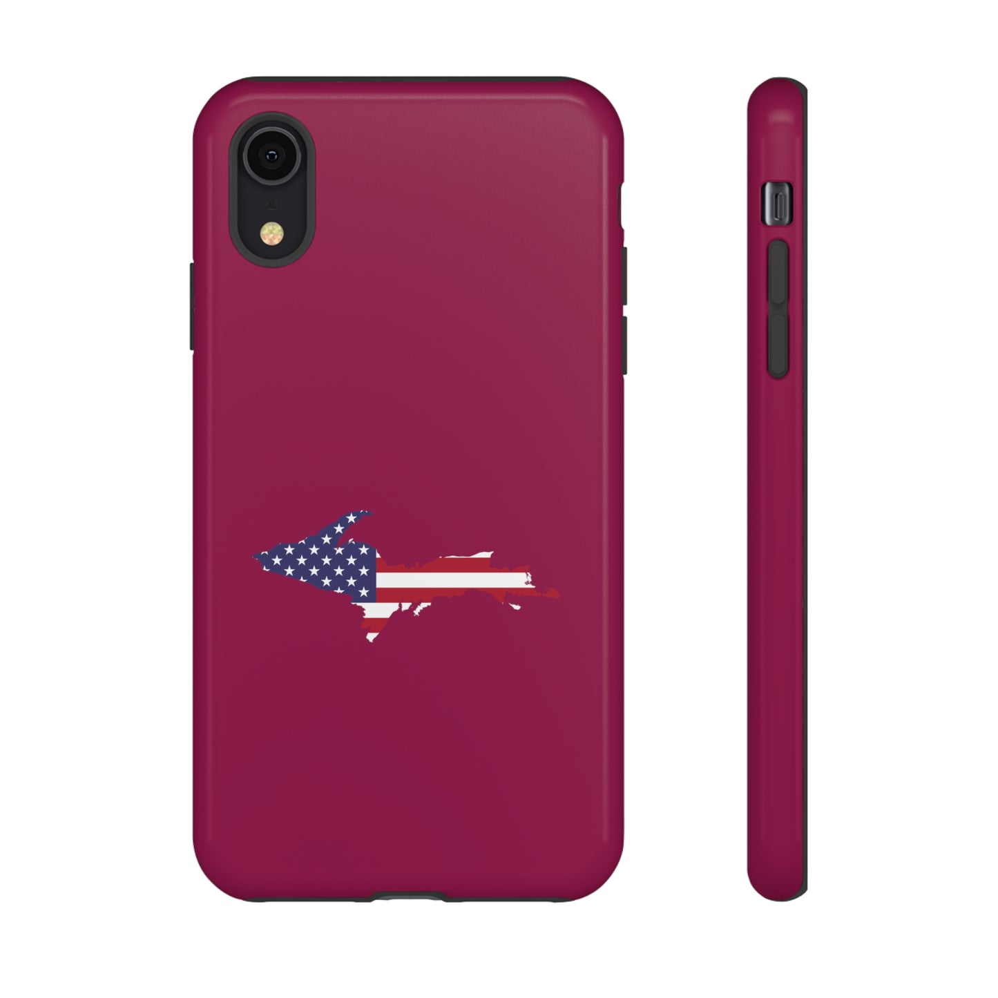 Michigan Upper Peninsula Tough Phone Case (Ruby Red w/ UP USA Flag Outline) | Apple iPhone