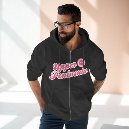 Upper Peninsula EST 1837' Hoodie (Rhodochrosite Pink Script Font) | Unisex Full Zip