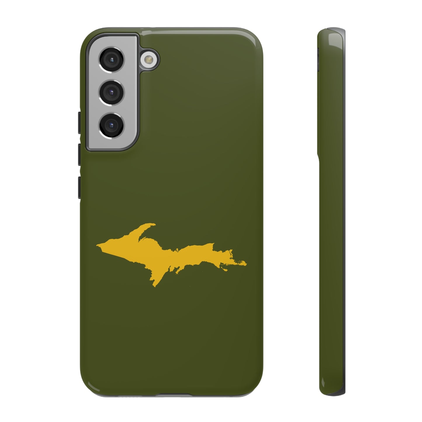 Michigan Upper Peninsula Tough Phone Case (Army Green w/ Gold UP Outline) | Samsung & Pixel Android