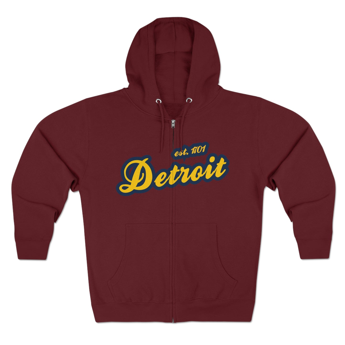 Detroit EST 1701' Hoodie (Gold/Navy Script Font) | Unisex Full Zip