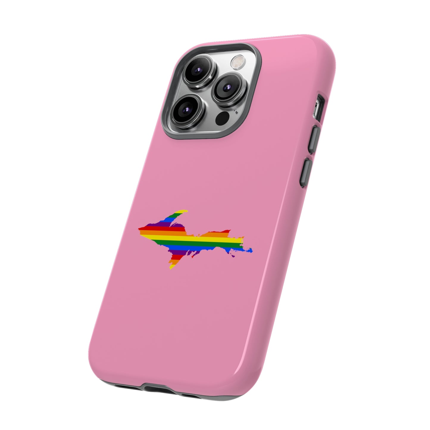 Michigan Upper Peninsula Tough Phone Case ('67 Pink Caddie w/ UP Pride Flag Outline) | Apple iPhone