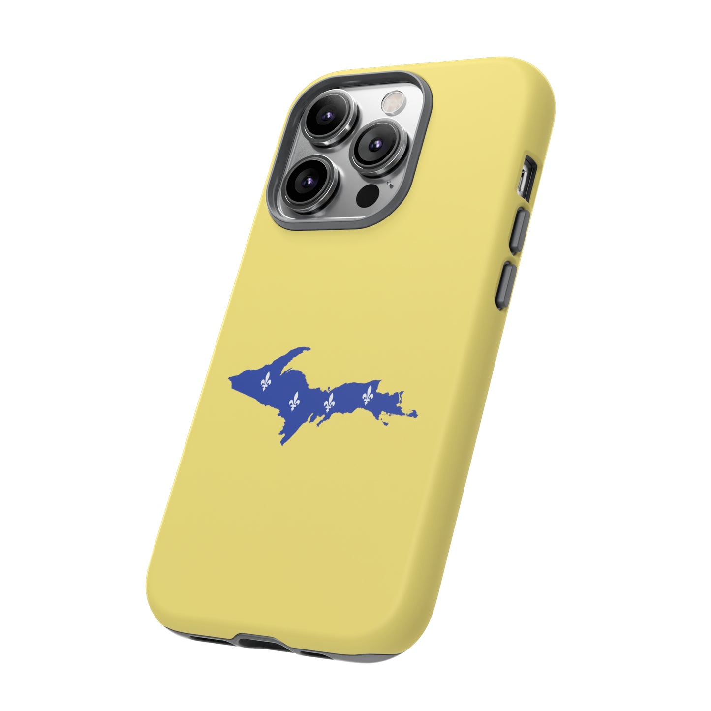 Michigan Upper Peninsula Tough Phone Case (Yellow Cherry Color w/ UP Quebec Flag Outline) | Apple iPhone