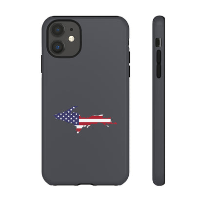 Michigan Upper Peninsula Tough Phone Case (Iron Ore Grey w/ UP USA Flag Outline) | Apple iPhone