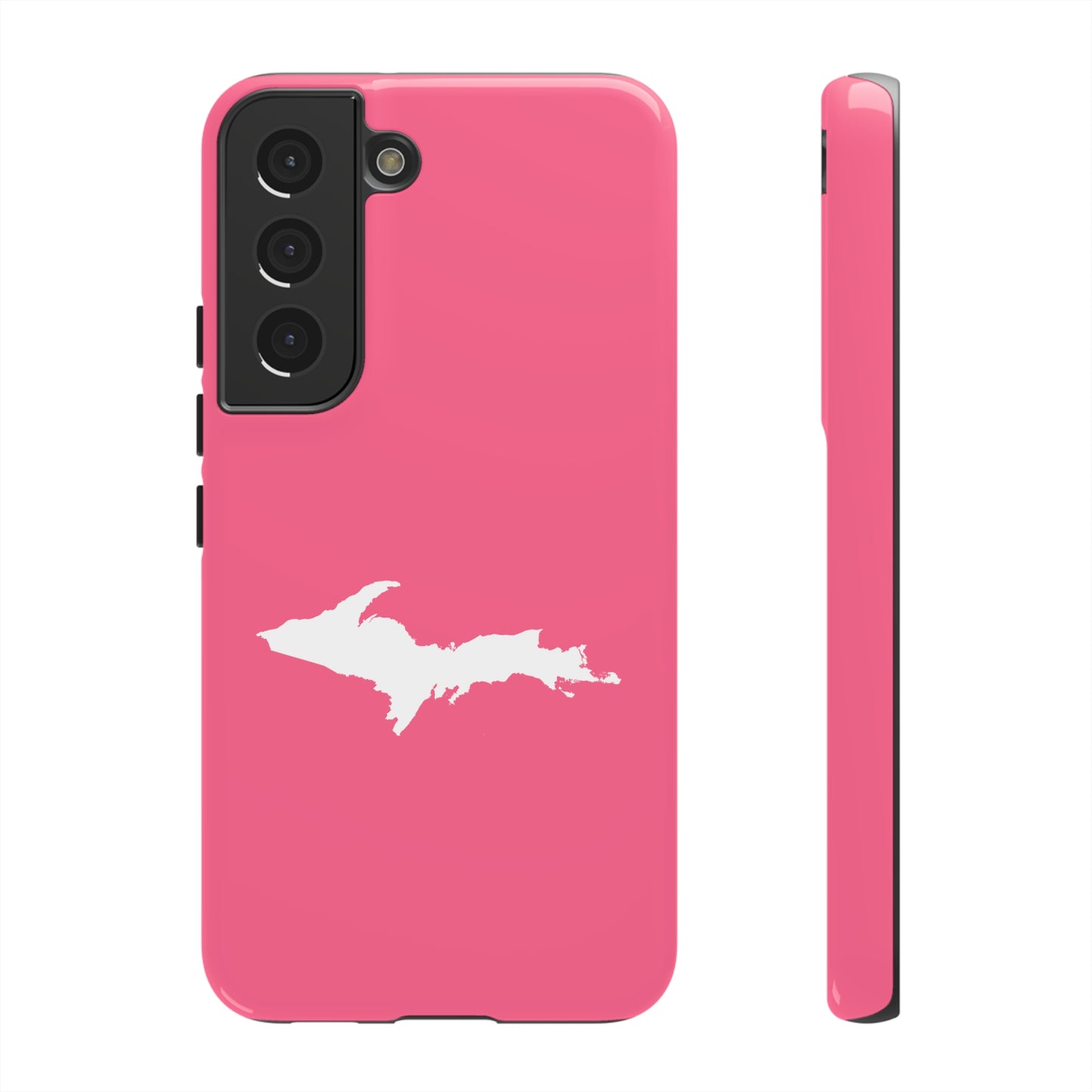 Michigan Upper Peninsula Tough Phone Case (Rhodochrosite Pink w/ UP Outline) | Samsung & Pixel Android