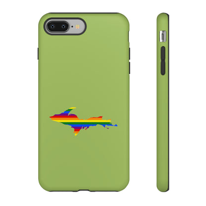 Michigan Upper Peninsula Tough Phone Case (Gooseberry Green w/ UP Pride Flag Outline) | Apple iPhone