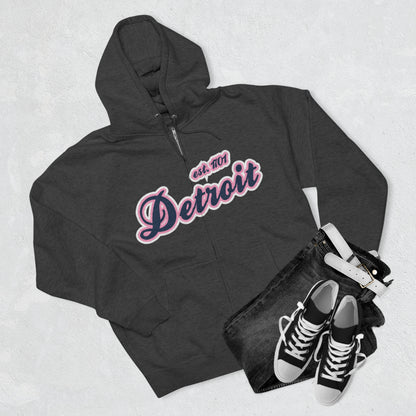 'Detroit EST 1701' Hoodie (Navy/Pink Script Font) | Unisex Full Zip