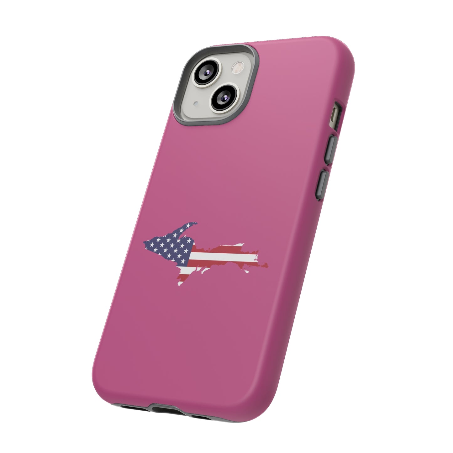 Michigan Upper Peninsula Tough Phone Case (Apple Blossom Pink w/ UP USA Flag Outline) | Apple iPhone