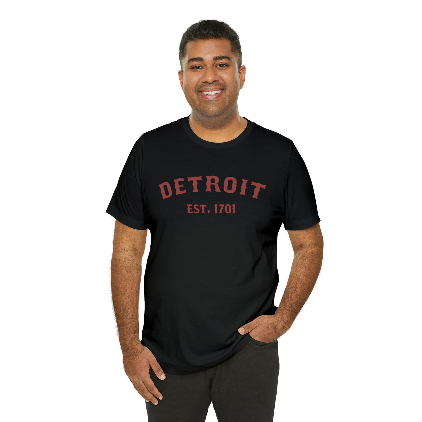 Detroit EST. 1701' T-Shirt (Ore Dock Red Ballpark Font) | Unisex Standard