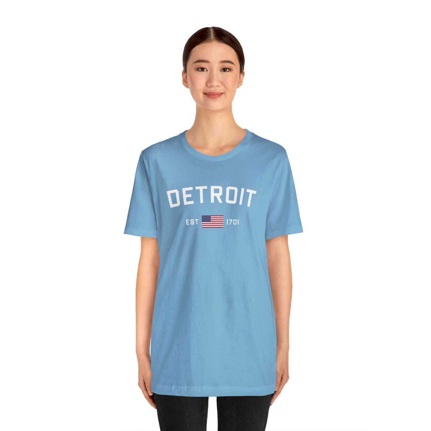 'Detroit EST 1701' T-Shirt (w/ USA Flag Outline) | Unisex Standard Fit