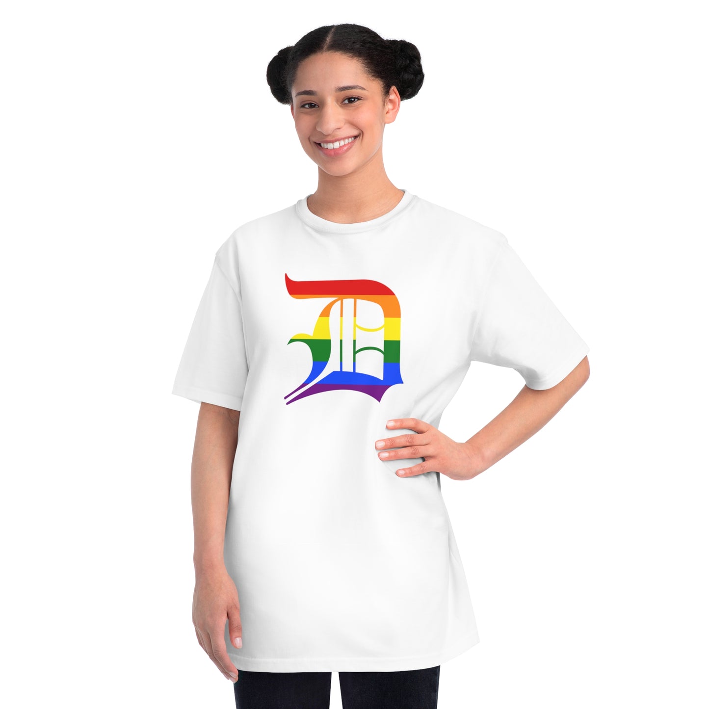 Detroit 'Old English D' T-Shirt (Rainbow Pride Edition) | Unisex Organic