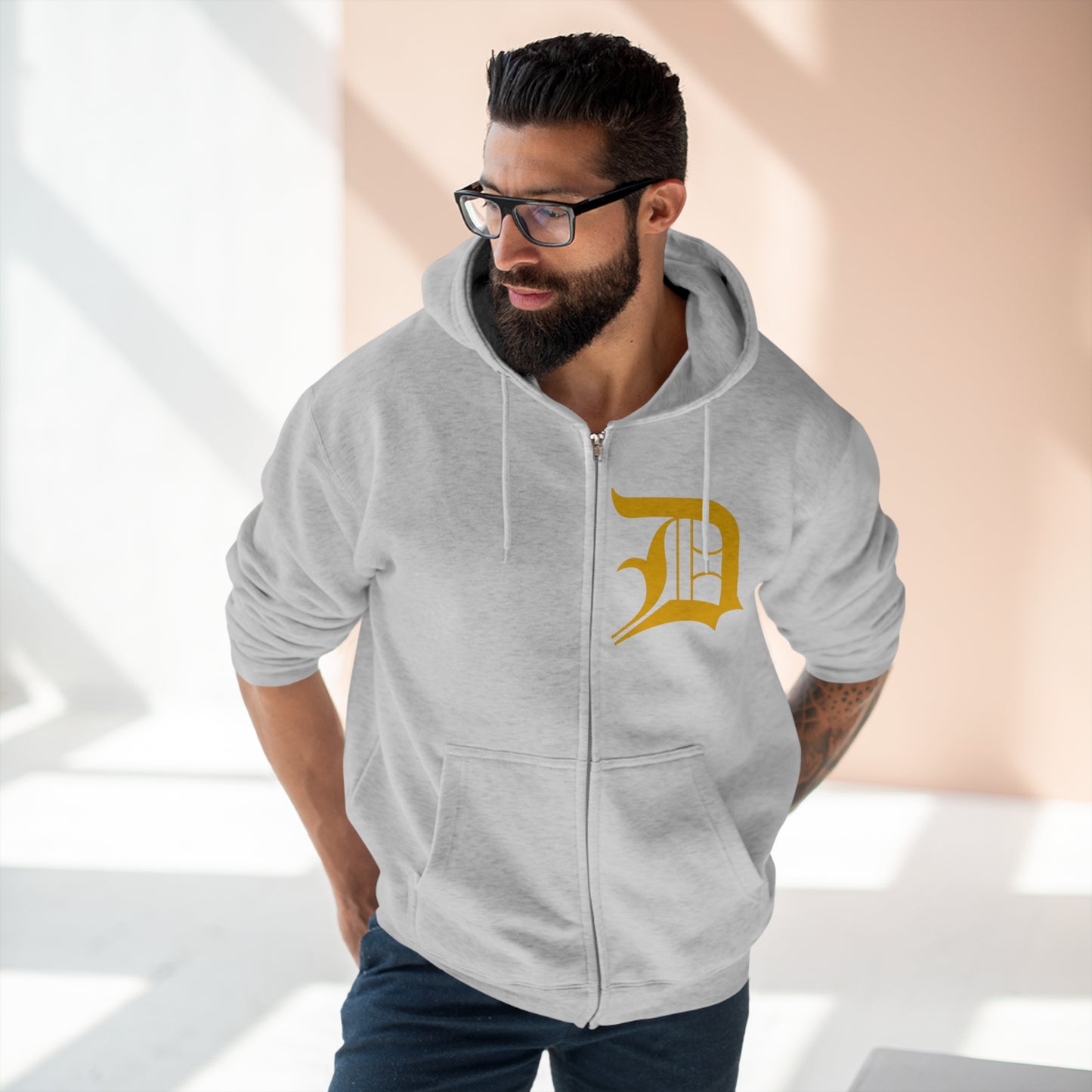 Detroit 'Old English D' Hoodie (Gold) | Unisex Full Zip