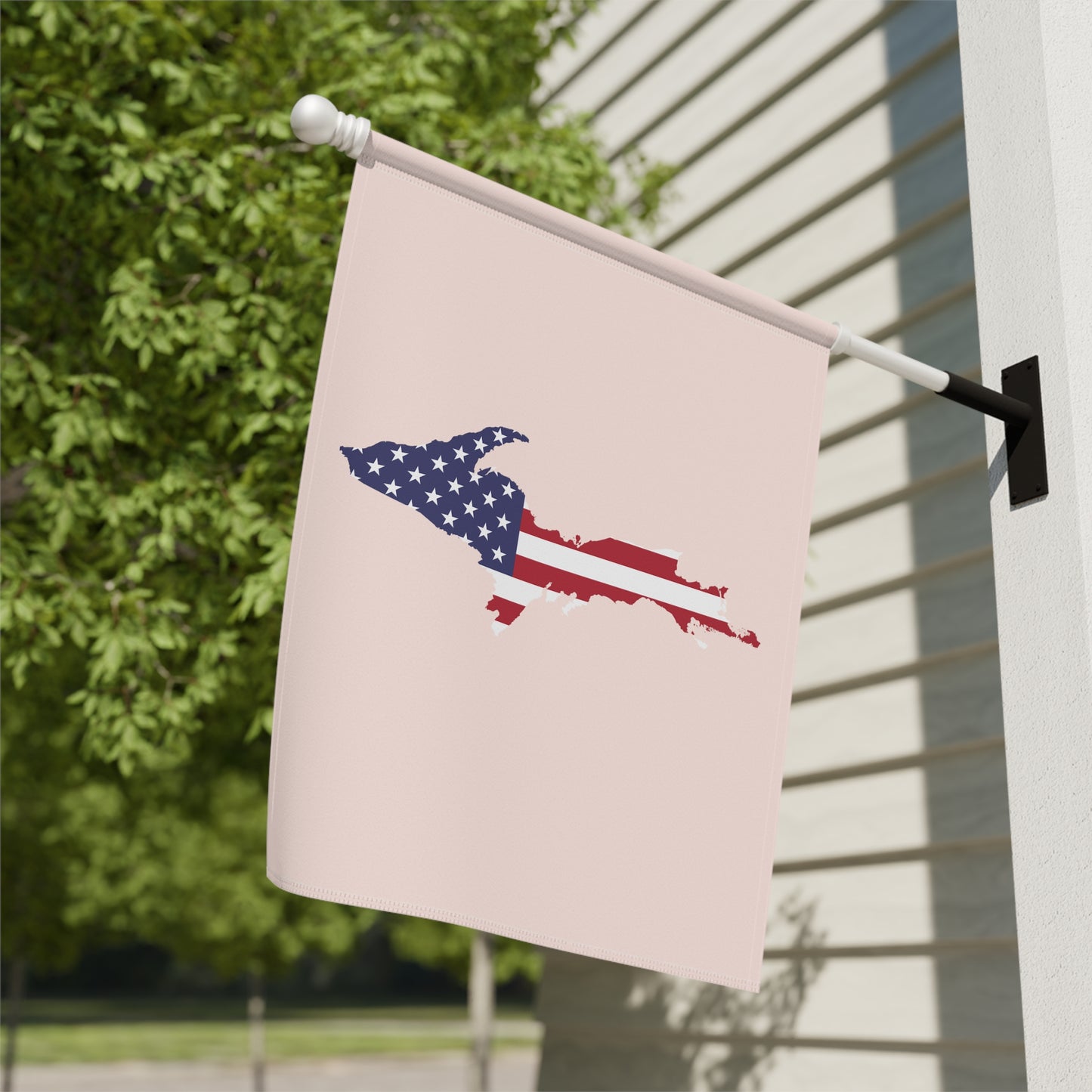 Michigan Upper Peninsula Home & Garden Flag (w/ UP USA Flag) | Champagne Pink